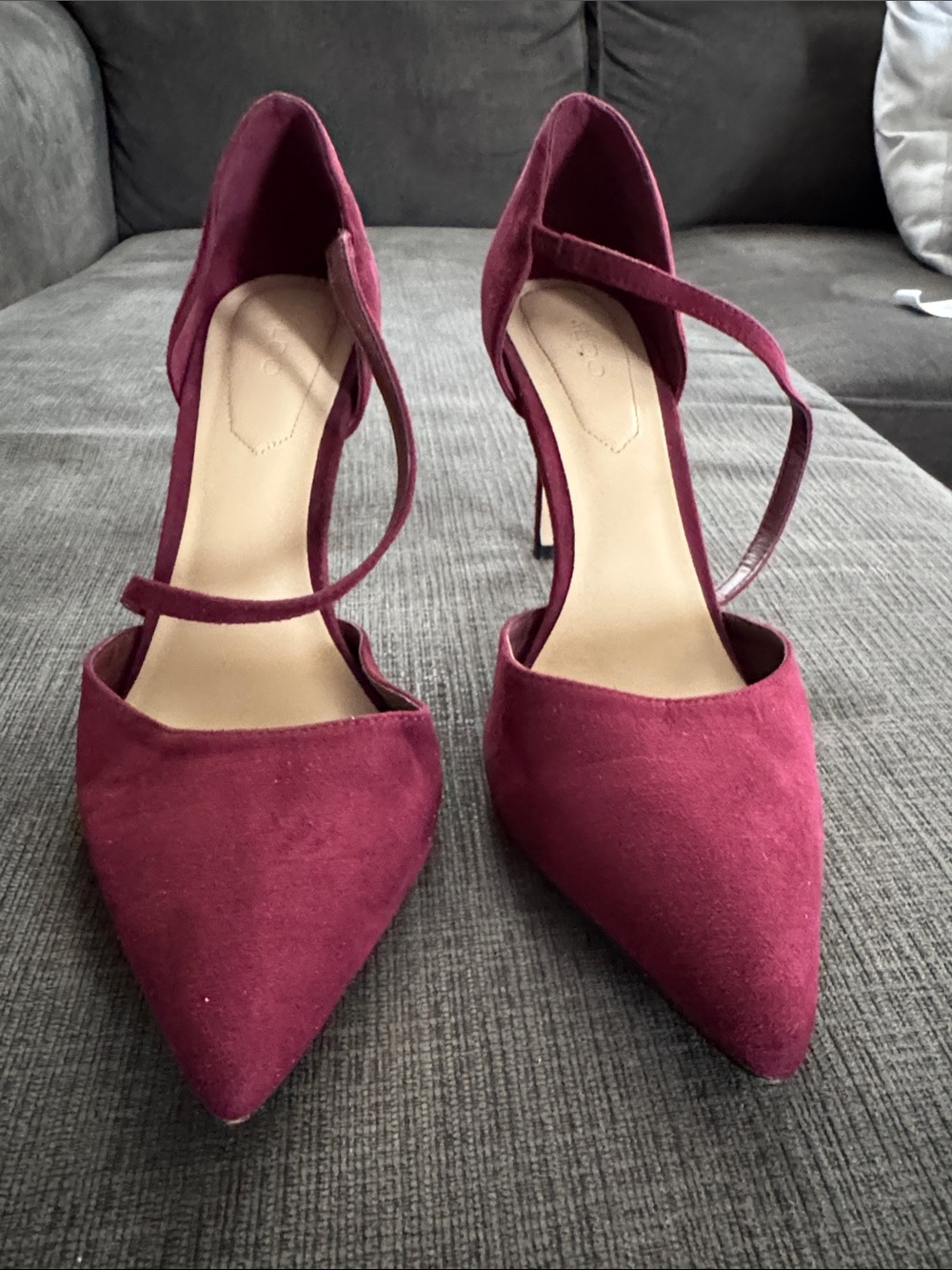 Aldo Wine Suede Pointed-Toe Ankle-Strap Heels
